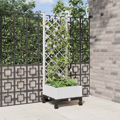 Garden Planter with Trellis&Wheels White 40 x 40 x 131.5 cm PP