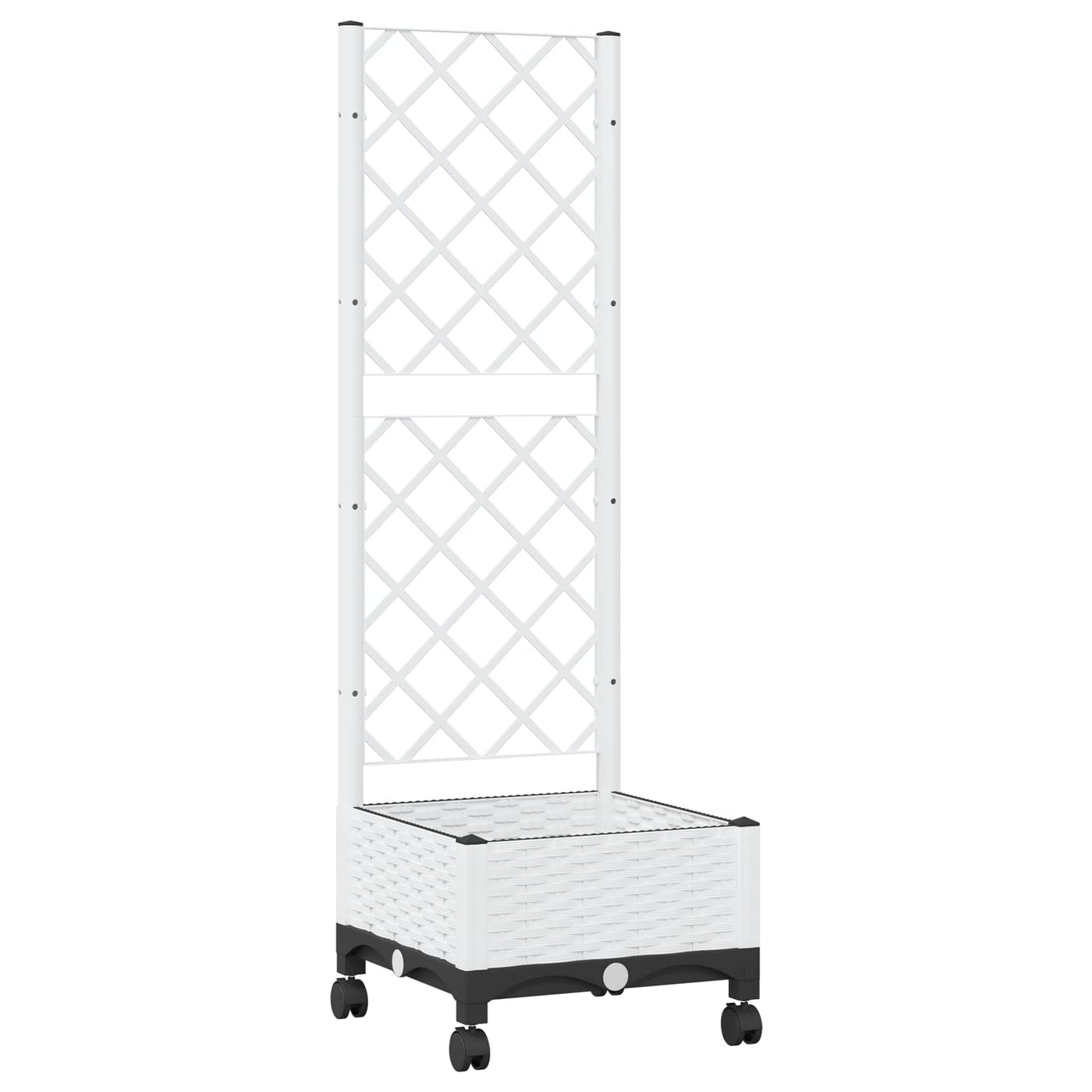Garden Planter with Trellis&Wheels White 40 x 40 x 131.5 cm PP