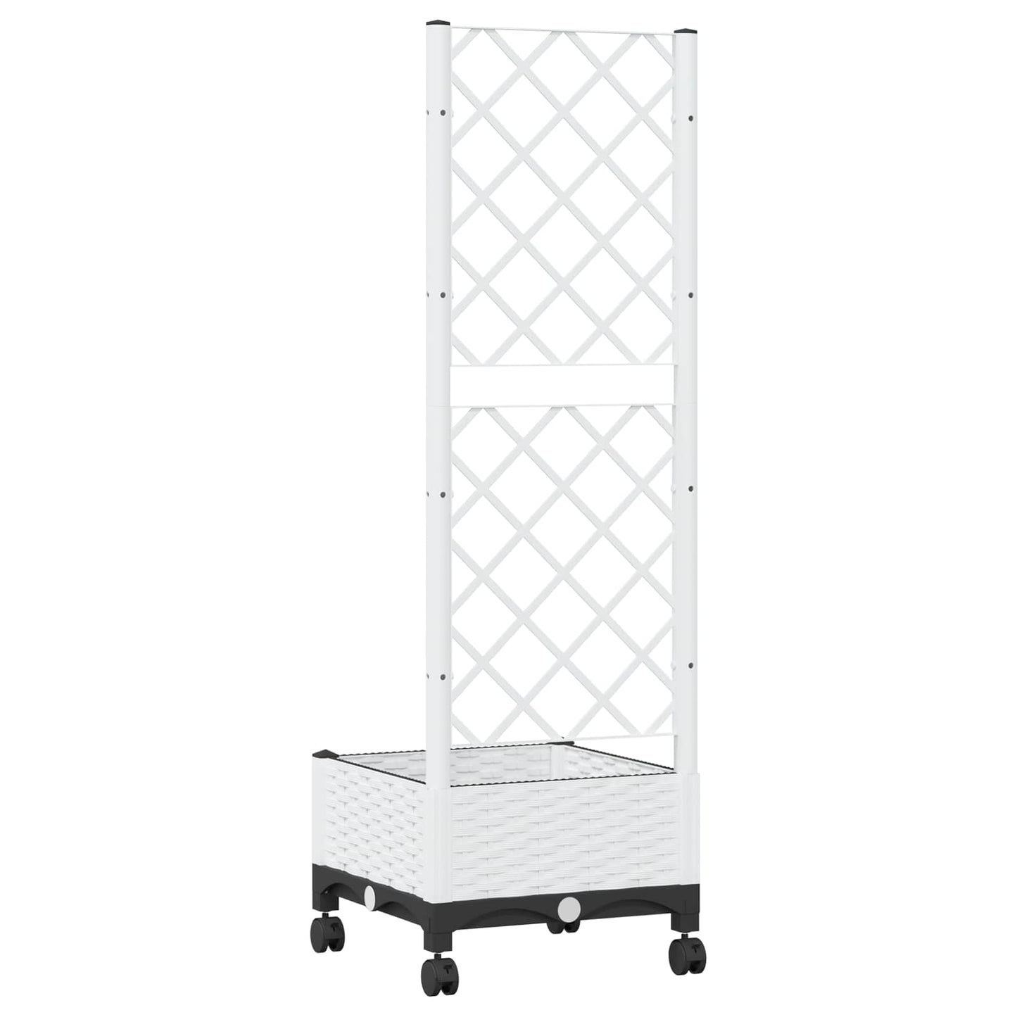 Garden Planter with Trellis&Wheels White 40 x 40 x 131.5 cm PP