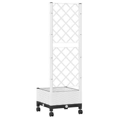 Garden Planter with Trellis&Wheels White 40 x 40 x 131.5 cm PP