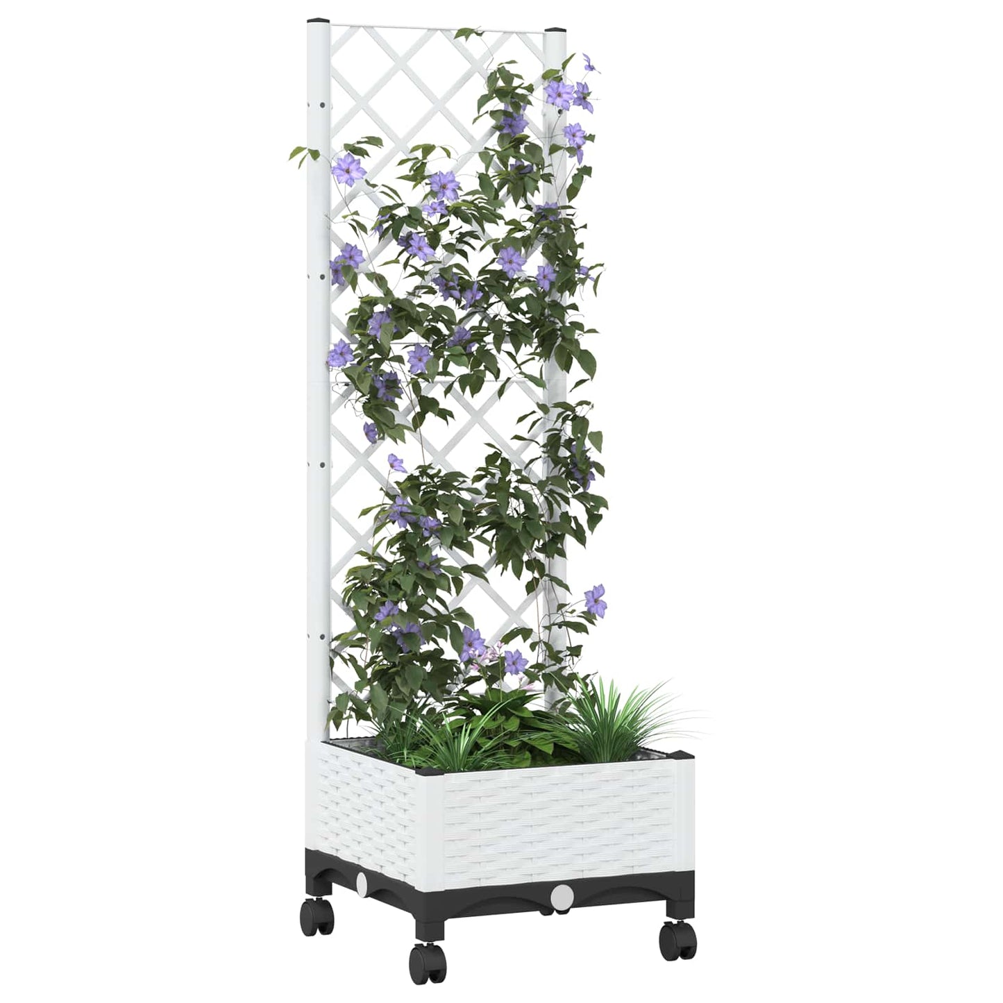Garden Planter with Trellis&Wheels White 40 x 40 x 131.5 cm PP