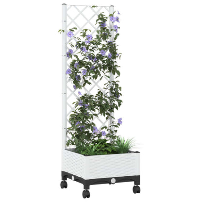 Garden Planter with Trellis&Wheels White 40 x 40 x 131.5 cm PP
