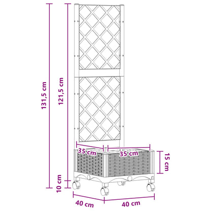 Garden Planter with Trellis&Wheels White 40 x 40 x 131.5 cm PP