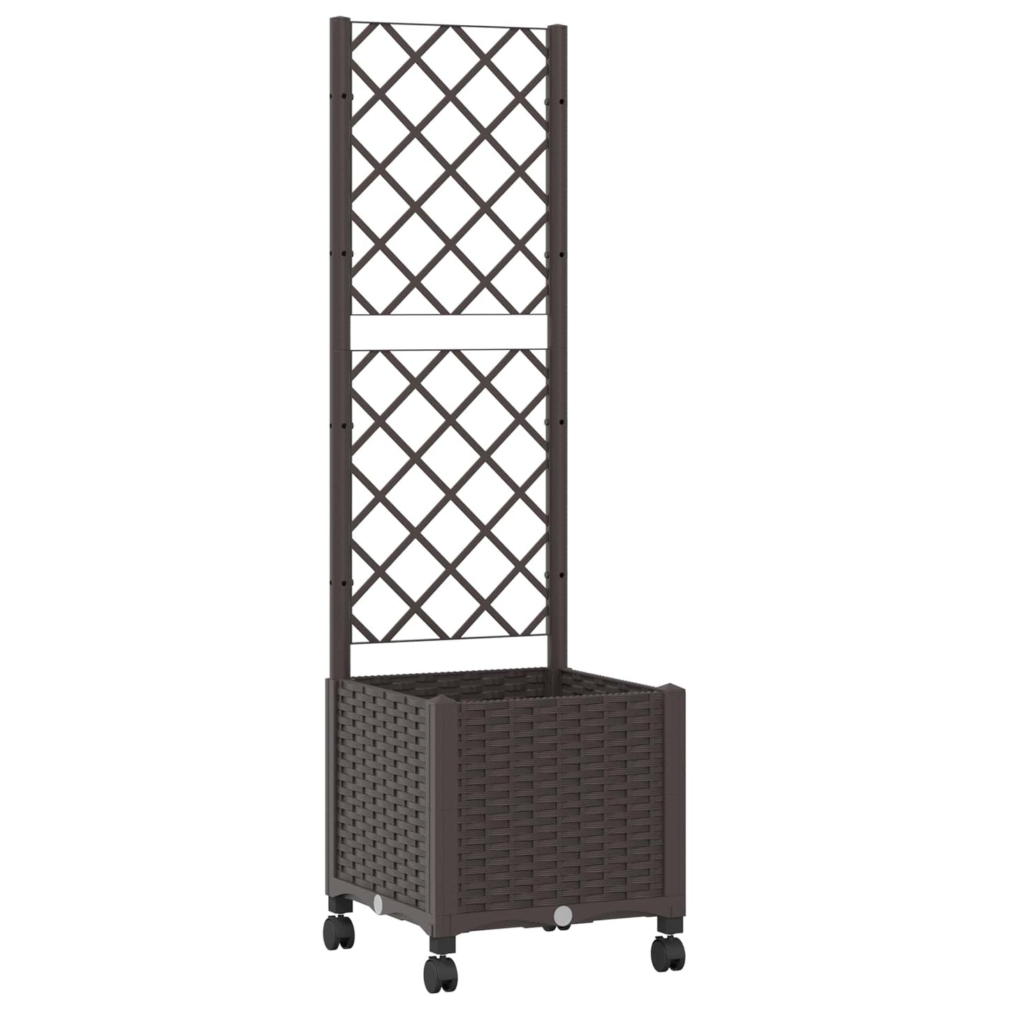 Garden Planter with Trellis&Wheels Brown 40 x 40 x 146 cm PP