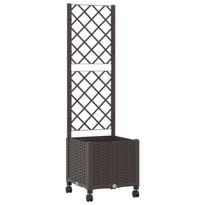 Garden Planter with Trellis&Wheels Brown 40 x 40 x 146 cm PP
