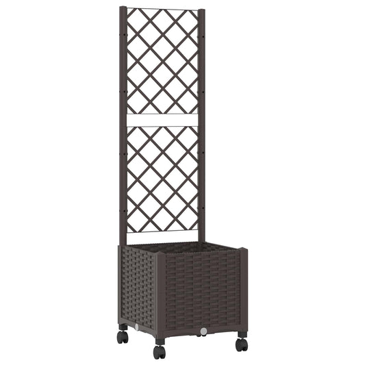 Garden Planter with Trellis&Wheels Brown 40 x 40 x 146 cm PP