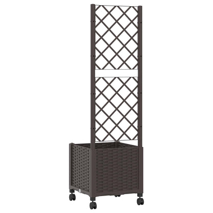 Garden Planter with Trellis&Wheels Brown 40 x 40 x 146 cm PP