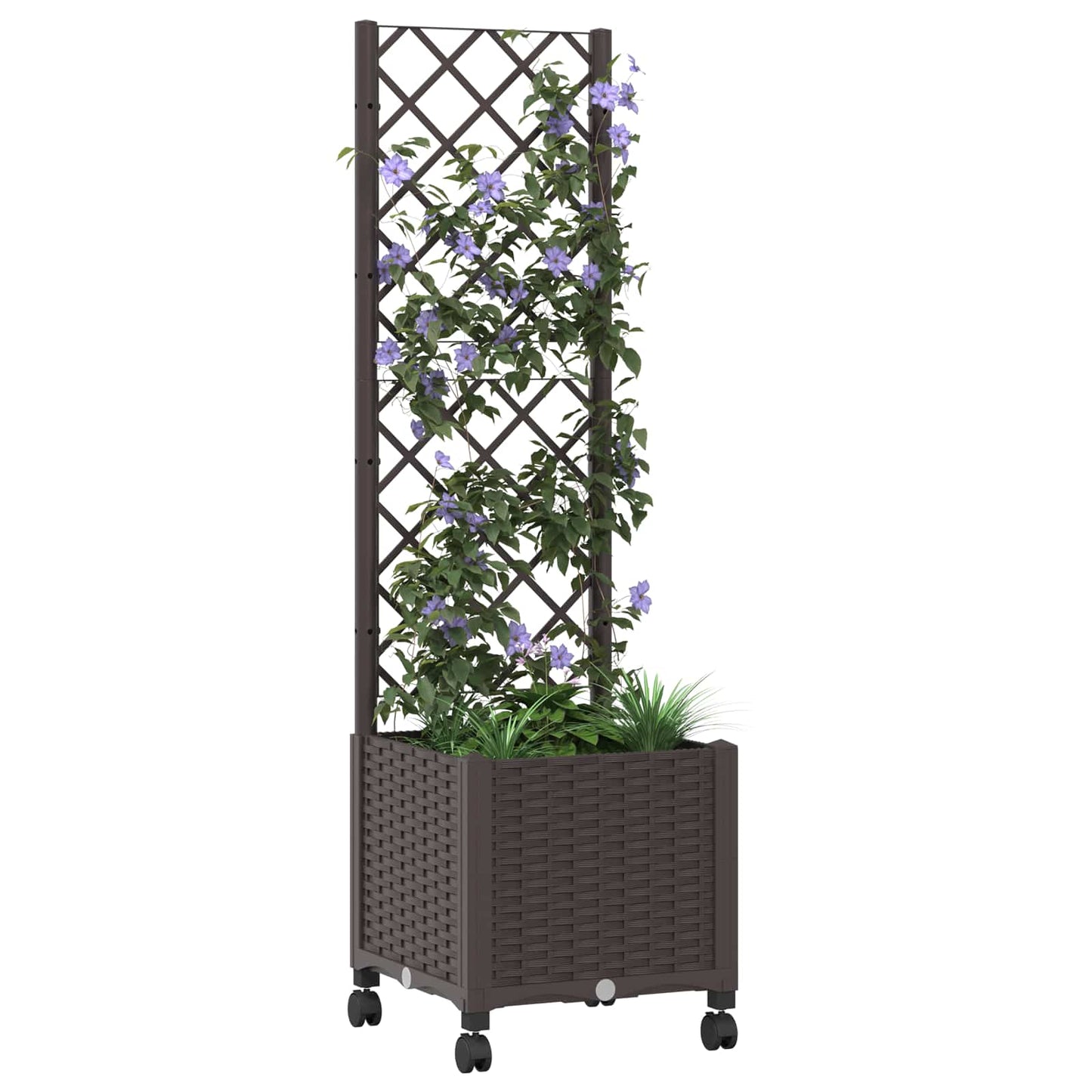Garden Planter with Trellis&Wheels Brown 40 x 40 x 146 cm PP