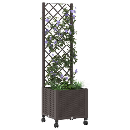 Garden Planter with Trellis&Wheels Brown 40 x 40 x 146 cm PP