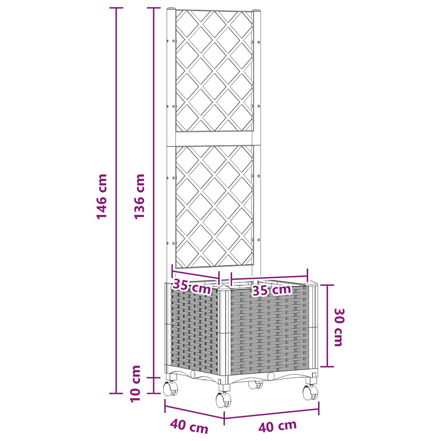 Garden Planter with Trellis&Wheels Brown 40 x 40 x 146 cm PP