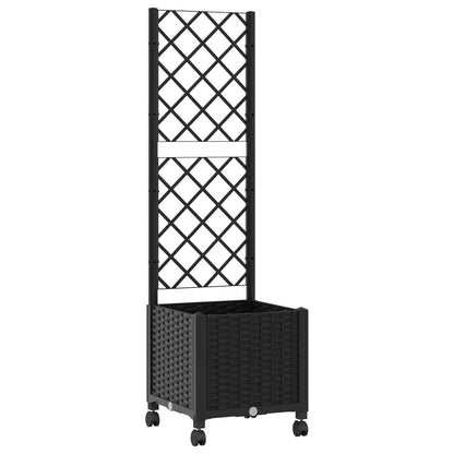Garden Planter with Trellis&Wheels Black 40 x 40 x 146 cm PP