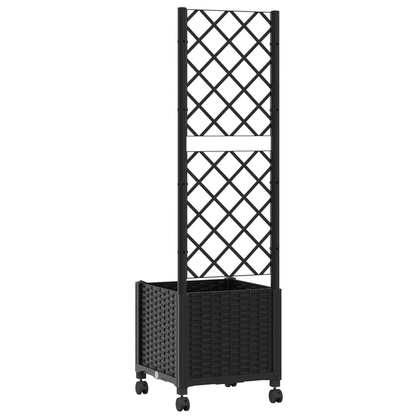Garden Planter with Trellis&Wheels Black 40 x 40 x 146 cm PP