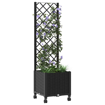 Garden Planter with Trellis&Wheels Black 40 x 40 x 146 cm PP