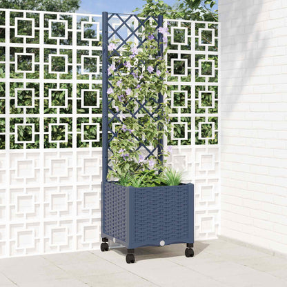 Garden Planter with Trellis&Wheels Blue Grey 40 x 40 x 146 cm