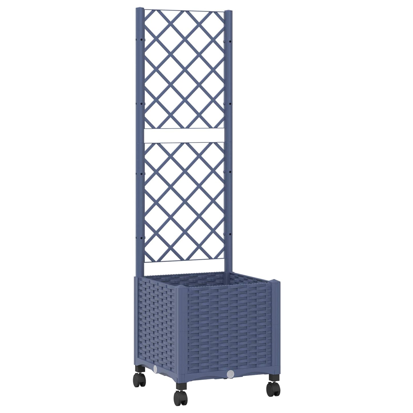 Garden Planter with Trellis&Wheels Blue Grey 40 x 40 x 146 cm