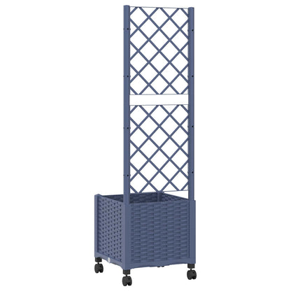 Garden Planter with Trellis&Wheels Blue Grey 40 x 40 x 146 cm