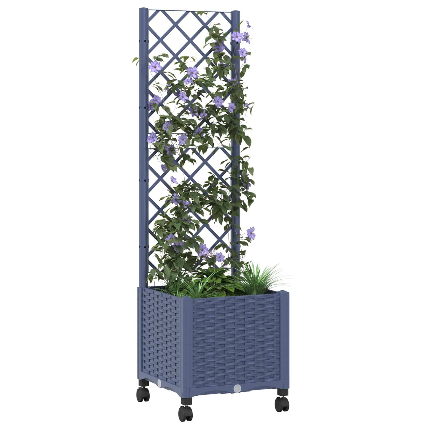 Garden Planter with Trellis&Wheels Blue Grey 40 x 40 x 146 cm