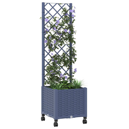 Garden Planter with Trellis&Wheels Blue Grey 40 x 40 x 146 cm