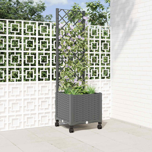 Garden Planter with Trellis&Wheels Light Grey 40 x 40 x 146 cm