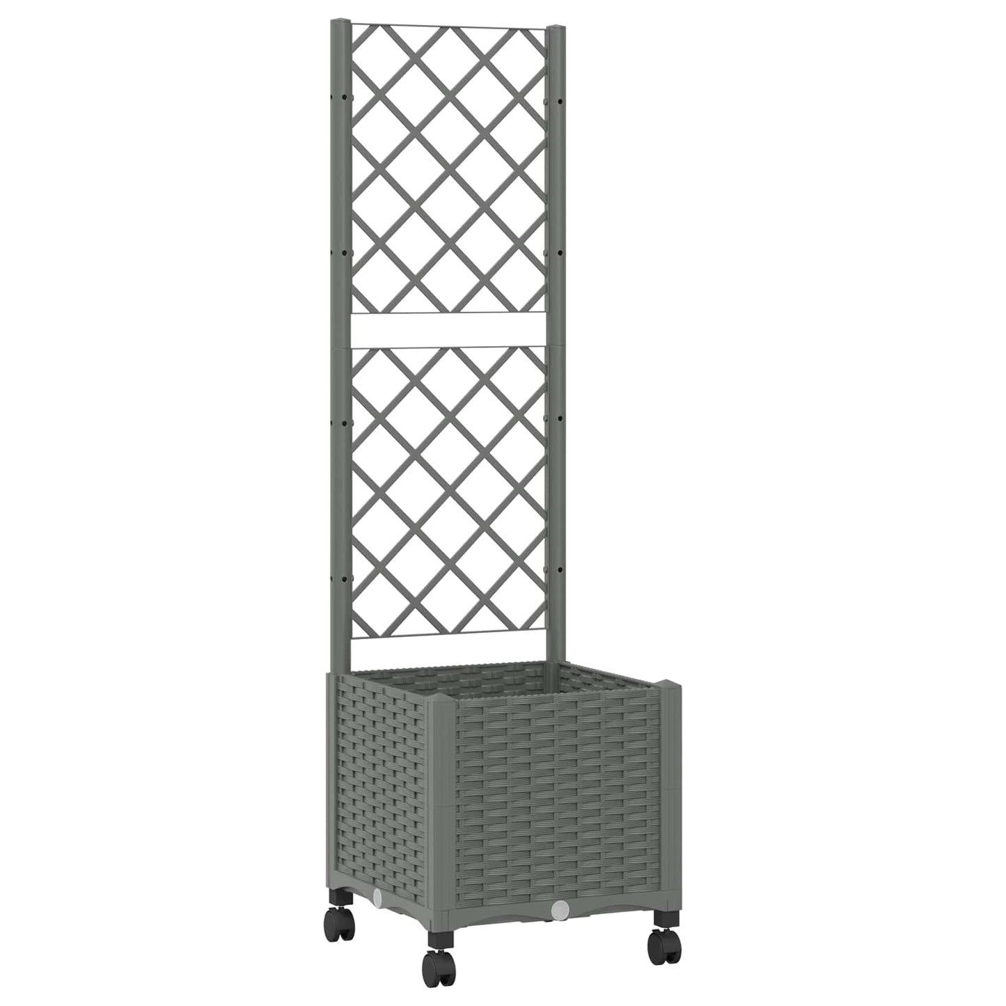 Garden Planter with Trellis&Wheels Light Grey 40 x 40 x 146 cm