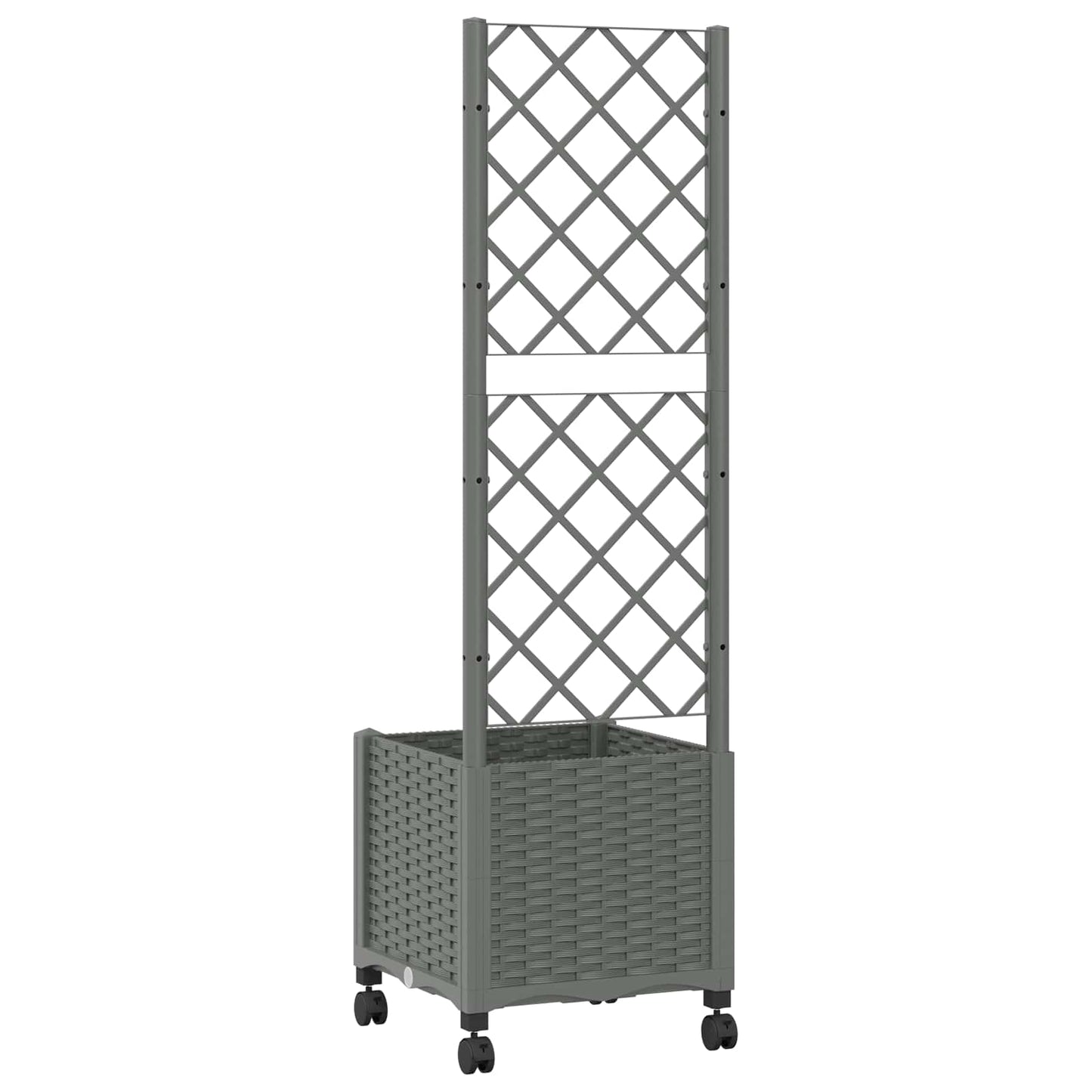 Garden Planter with Trellis&Wheels Light Grey 40 x 40 x 146 cm
