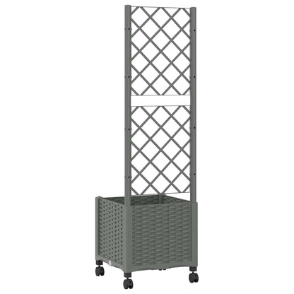 Garden Planter with Trellis&Wheels Light Grey 40 x 40 x 146 cm