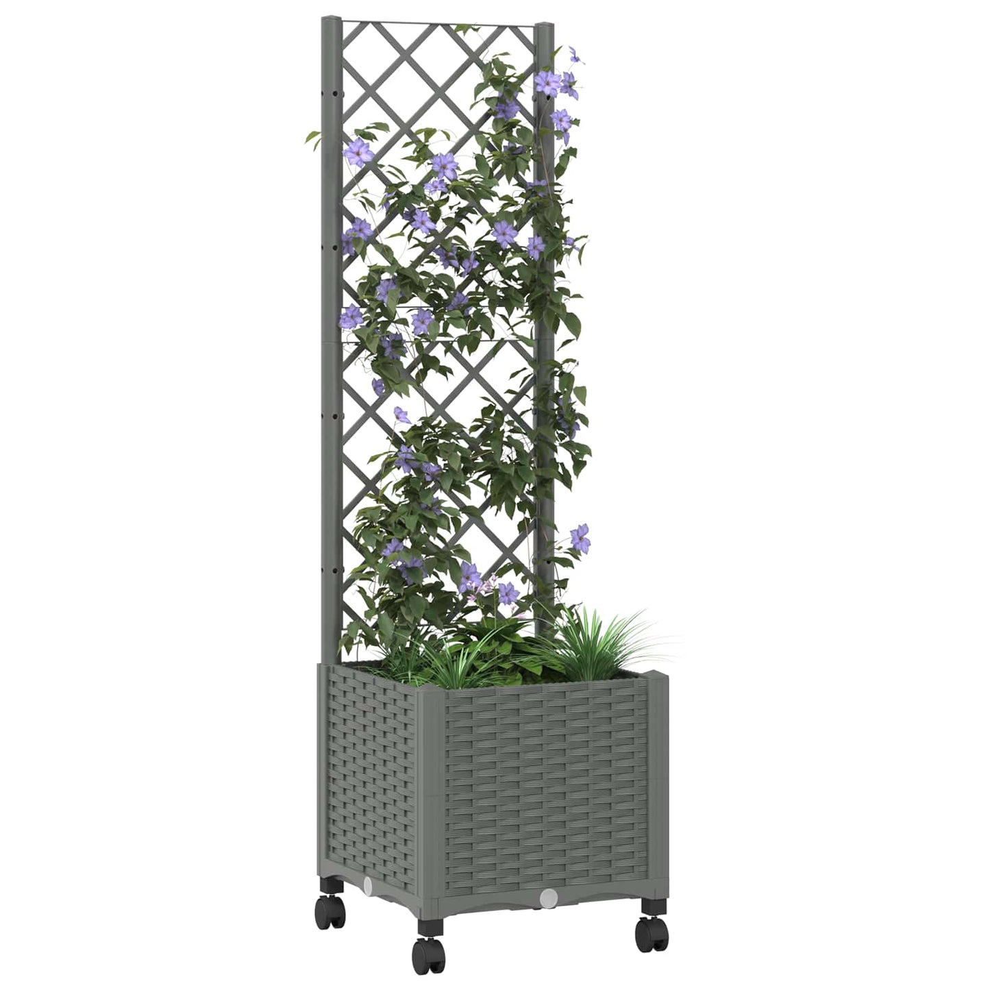 Garden Planter with Trellis&Wheels Light Grey 40 x 40 x 146 cm