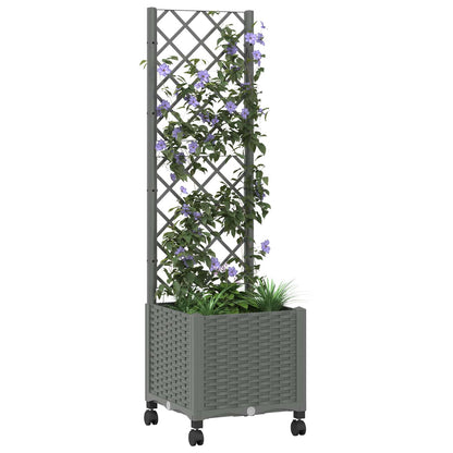 Garden Planter with Trellis&Wheels Light Grey 40 x 40 x 146 cm