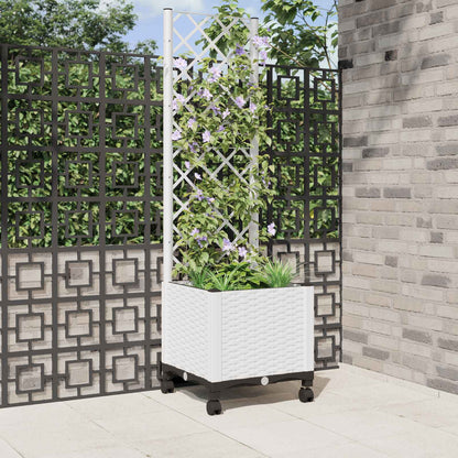 Garden Planter with Trellis&Wheels White 40 x 40 x 146 cm PP