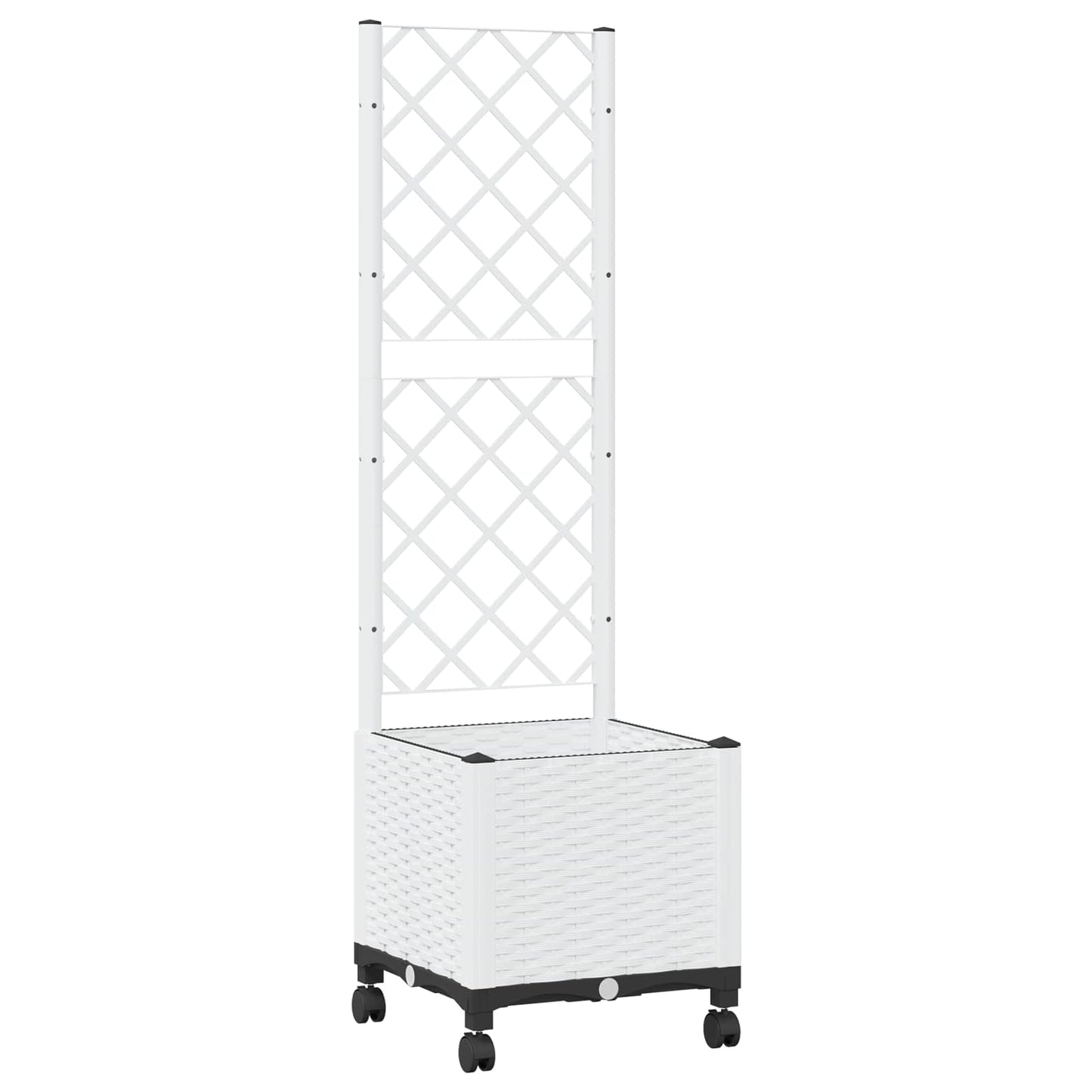 Garden Planter with Trellis&Wheels White 40 x 40 x 146 cm PP