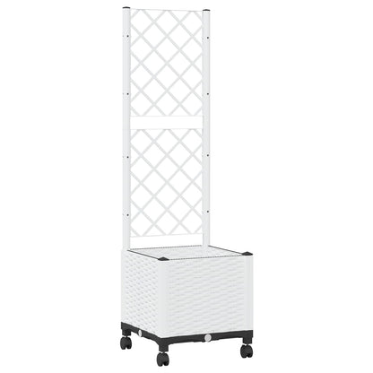 Garden Planter with Trellis&Wheels White 40 x 40 x 146 cm PP