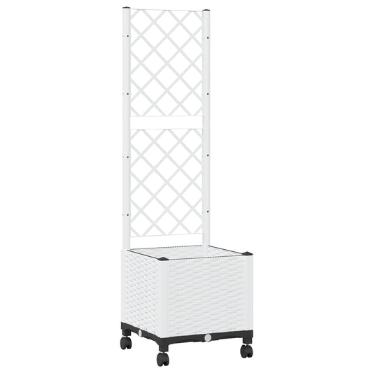 Garden Planter with Trellis&Wheels White 40 x 40 x 146 cm PP