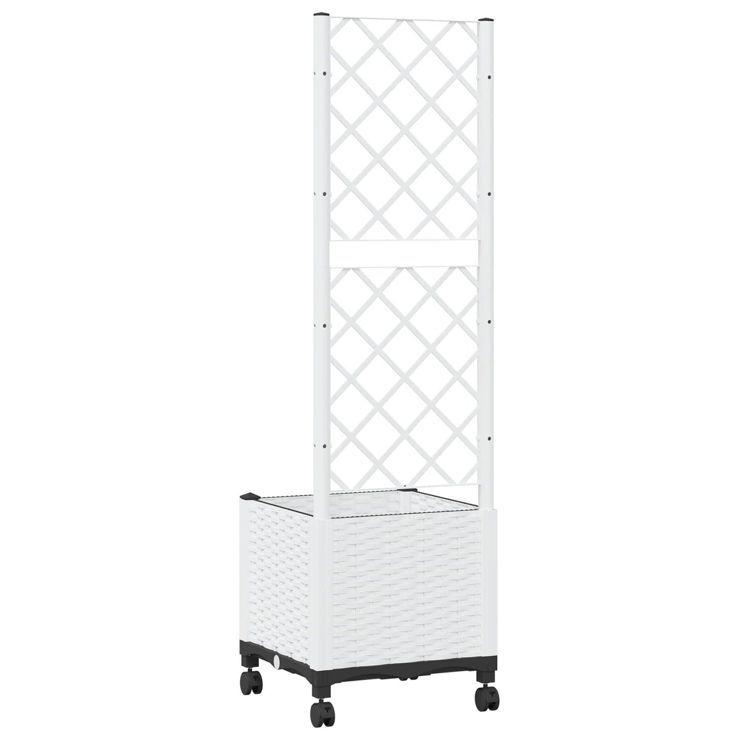 Garden Planter with Trellis&Wheels White 40 x 40 x 146 cm PP