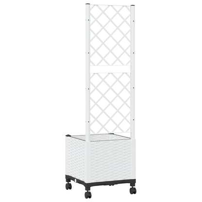 Garden Planter with Trellis&Wheels White 40 x 40 x 146 cm PP
