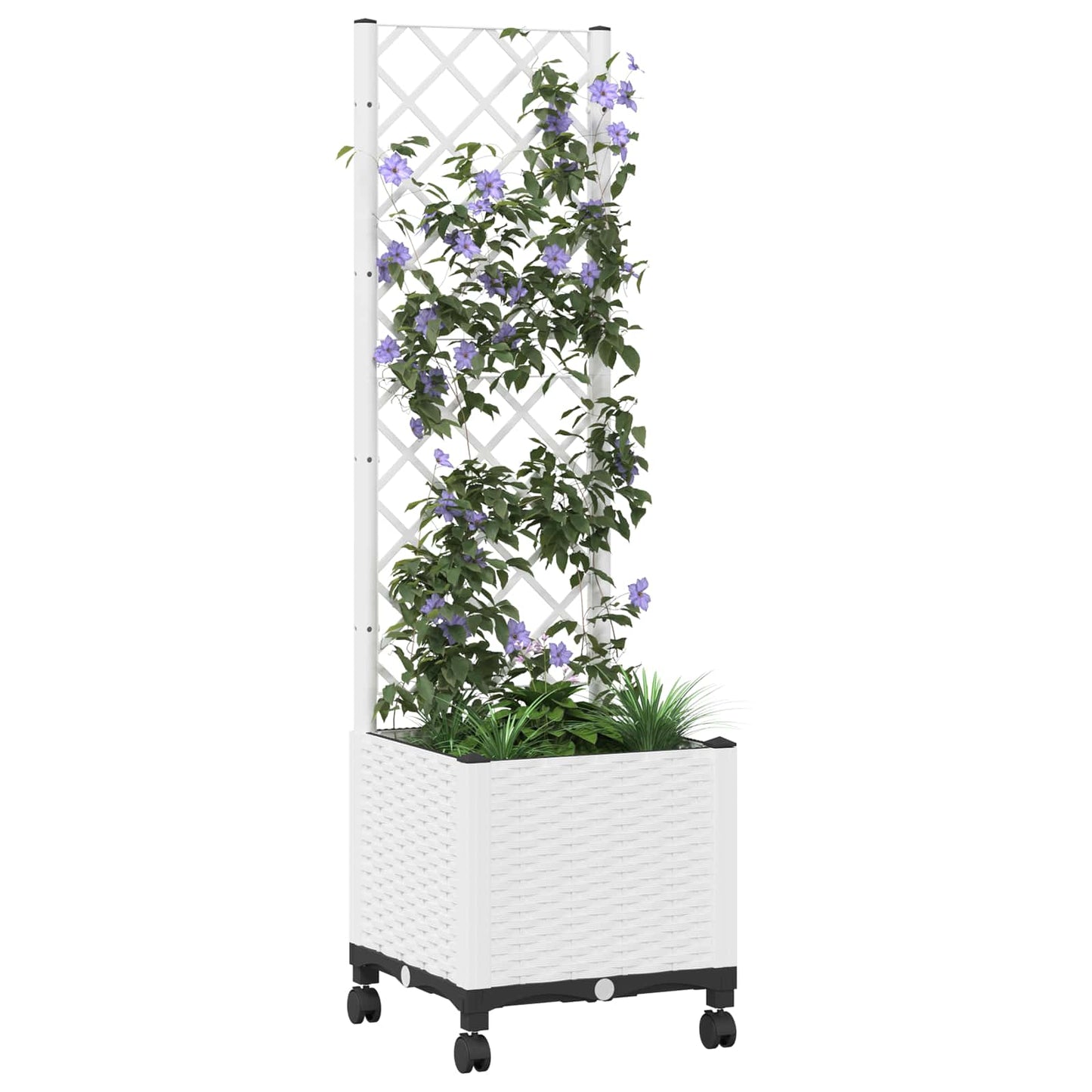 Garden Planter with Trellis&Wheels White 40 x 40 x 146 cm PP