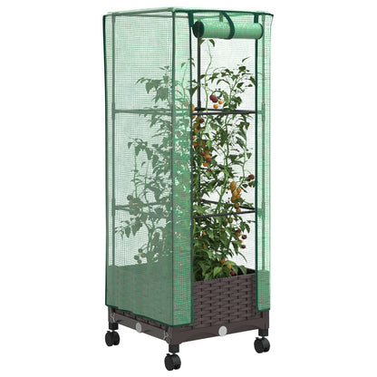 Garden Planter with Greenhouse Cover&Wheels Brown PP