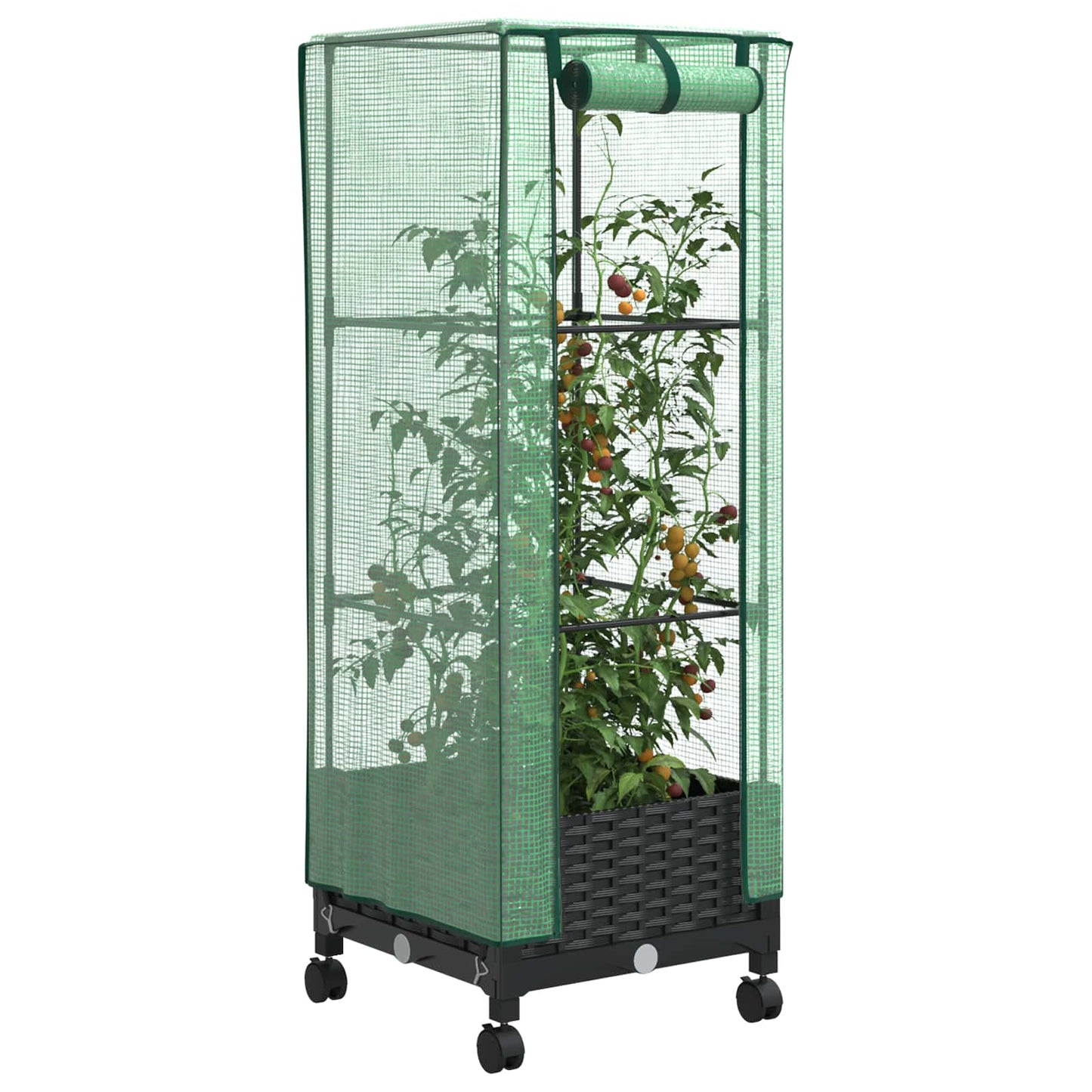Garden Planter with Greenhouse Cover&Wheels Black PP