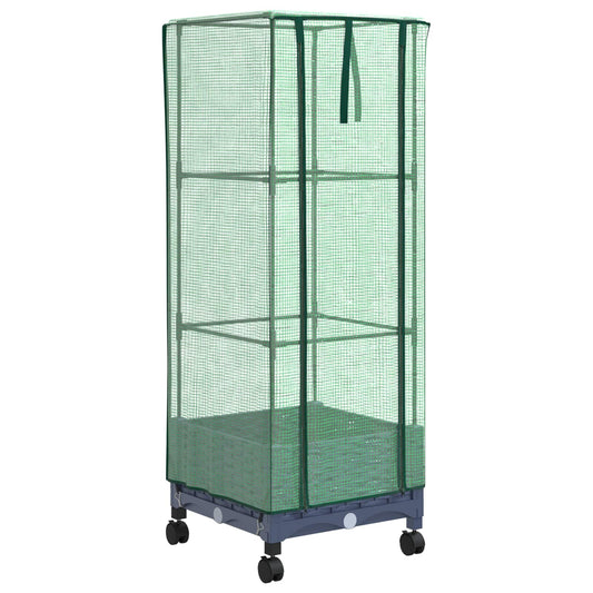 Garden Planter with Greenhouse Cover&Wheels Blue Grey PP
