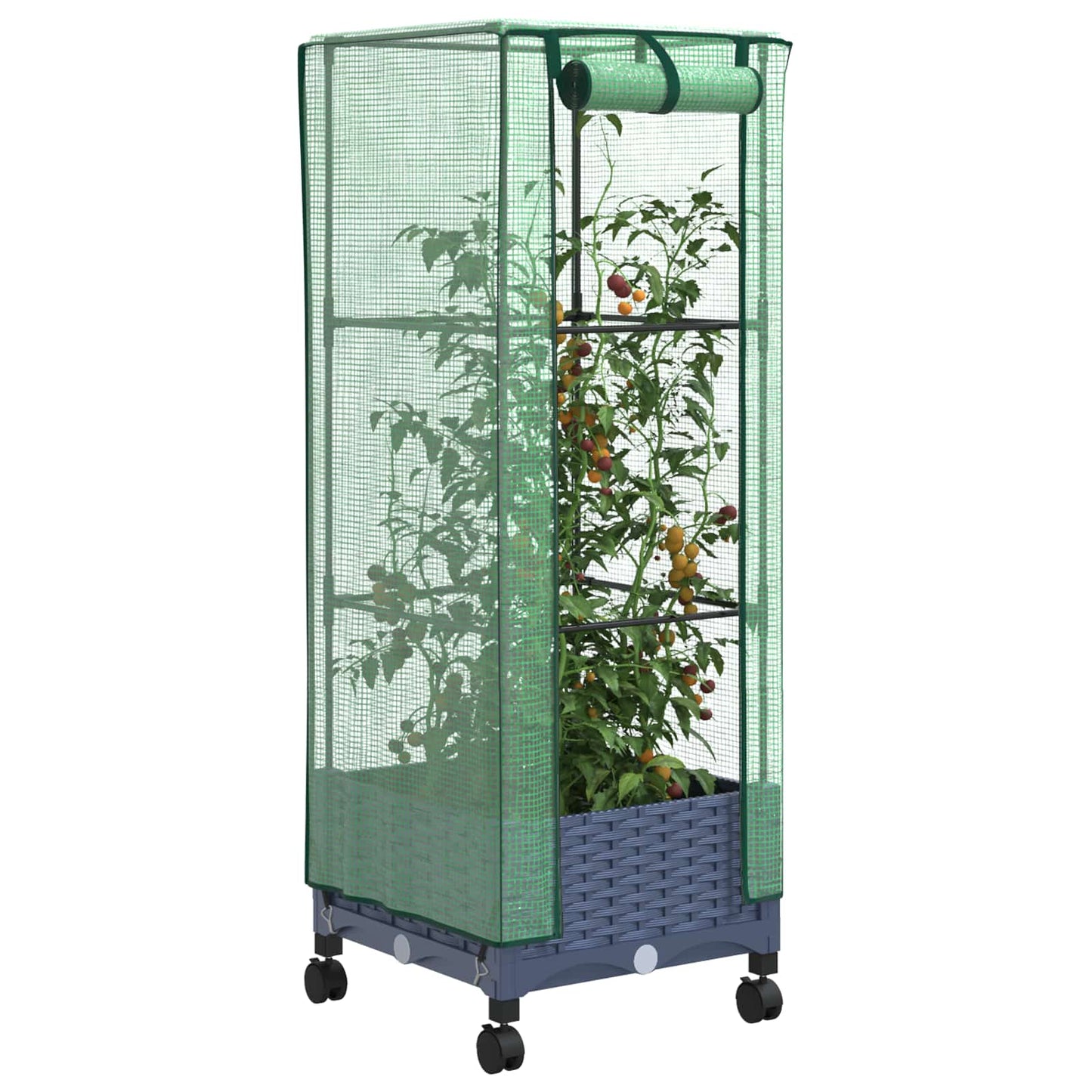 Garden Planter with Greenhouse Cover&Wheels Blue Grey PP