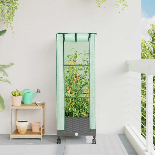 Garden Planter with Greenhouse Cover&Wheels Light Grey PP