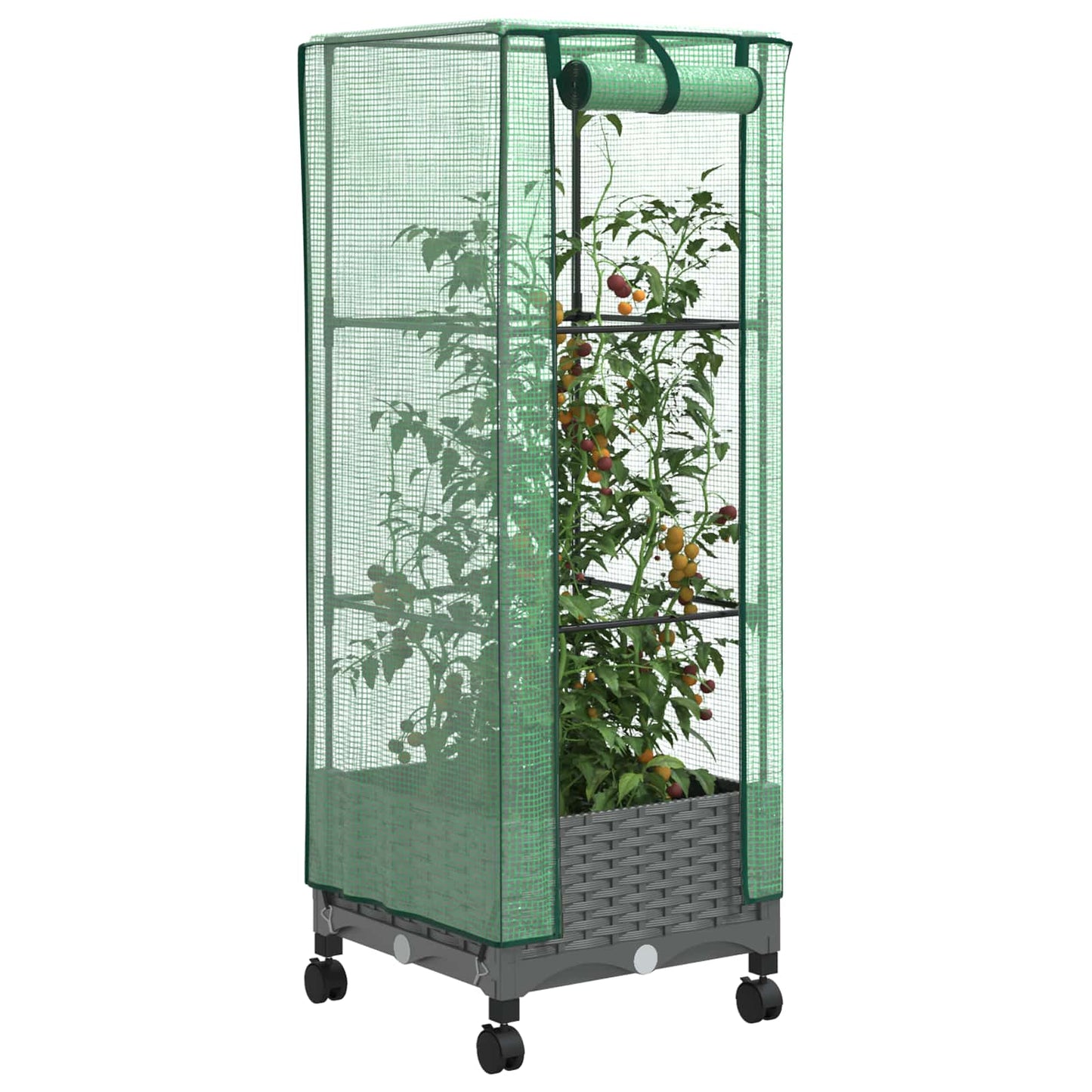 Garden Planter with Greenhouse Cover&Wheels Light Grey PP