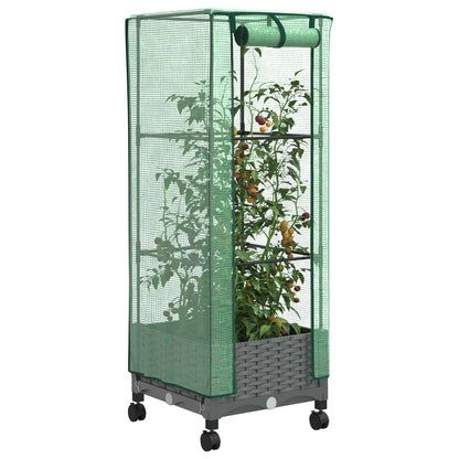 Garden Planter with Greenhouse Cover&Wheels Light Grey PP