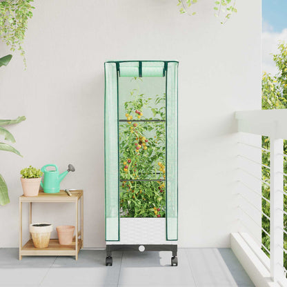 Garden Planter with Greenhouse Cover&Wheels White PP