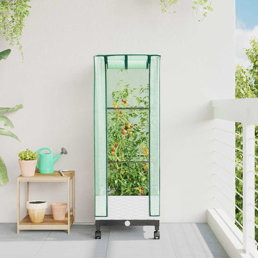 Garden Planter with Greenhouse Cover&Wheels White PP