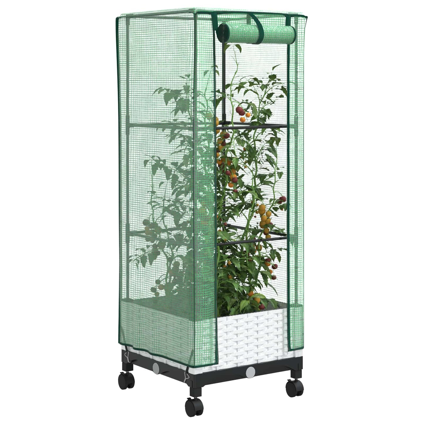 Garden Planter with Greenhouse Cover&Wheels White PP