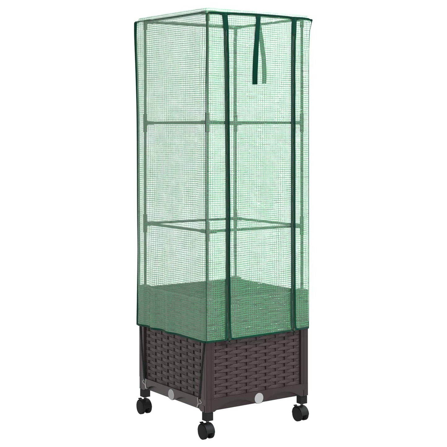 Garden Planter with Greenhouse Cover&Wheels Brown PP