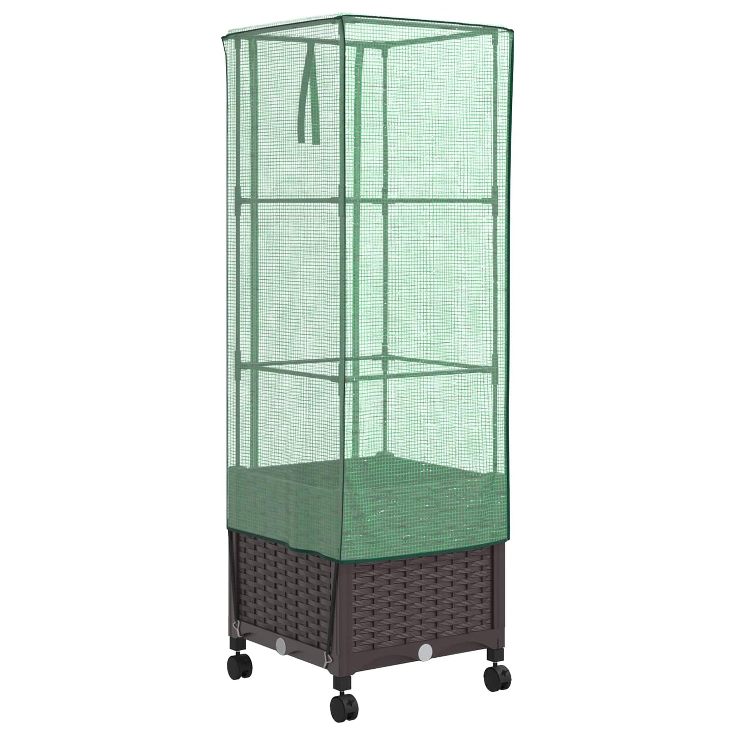 Garden Planter with Greenhouse Cover&Wheels Brown PP