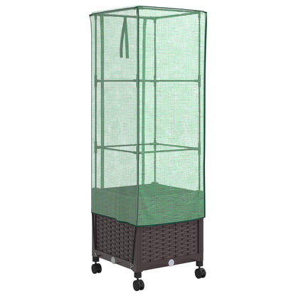 Garden Planter with Greenhouse Cover&Wheels Brown PP