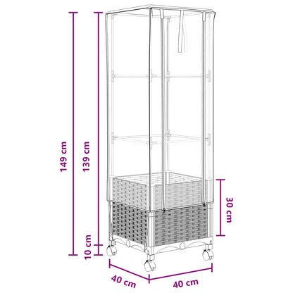 Garden Planter with Greenhouse Cover&Wheels Brown PP