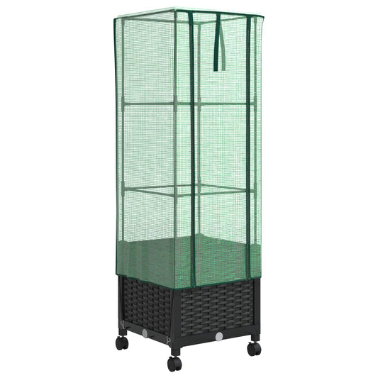 Garden Planter with Greenhouse Cover&Wheels Black PP